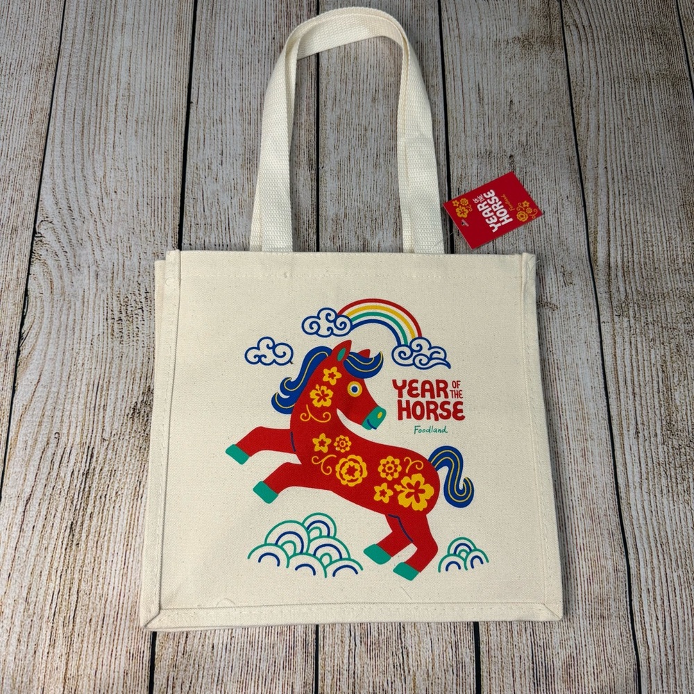 NWT Foodland Hawaii Lunar New Year of the Horse Canvas Tote Bag
